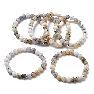 Natural Green Opal Round Beads Stretch Bracelets for Women BJEW-Z158-03L-03-1