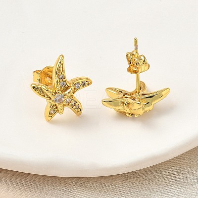 Brass Micro Pave Clear Cubic Zirconia Stud Earrings EJEW-A145-03D-G-1
