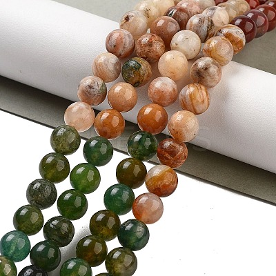 Natural Bamboo Leaf Agate and Indian Agate Beads Strands G-B095-A04-02-1