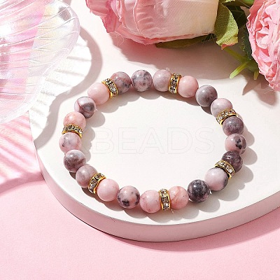 8.5mm Round Natural Pink Zebra Jasper Beaded Stretch Bracelets BJEW-JB10256-02-1