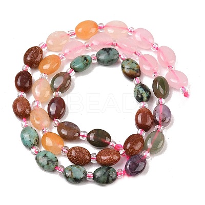 Natural African Turquoise(Jasper) & Rose Quartz & Red Aventurine & Indian Agate & Synthetic Goldstone Beads Strands G-Z135-A08-1