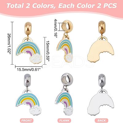 4Pcs 2 Colors 304 Stainless Steel European Dangle Charms STAS-UN0034-28-1