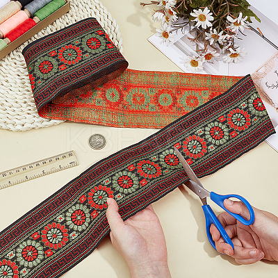 Flower Vintage Jacquard Polyester Ribbon OCOR-WH0107-10-1