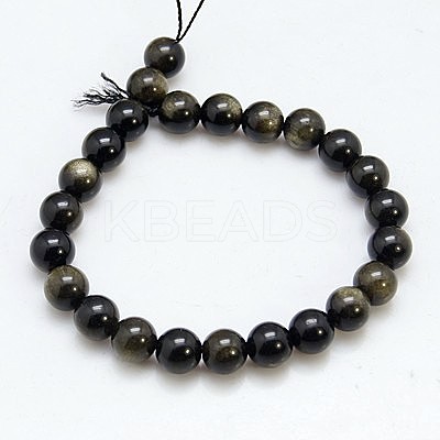 Natural Golden Sheen Obsidian Beads Strands G-C076-12mm-5-1