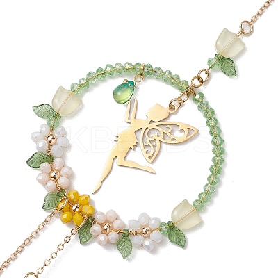 Stainless Steel Elf & Glass Beads Pendant Decorations HJEW-TA00250-1