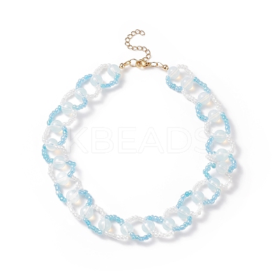 Opal & Glass Seed Braded Ring Wrap Beaded Necklaces for Women NJEW-JN03946-1