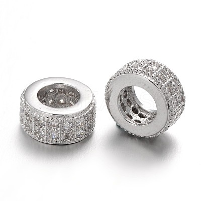 Brass Micro Pave Clear Cubic Zirconia European Beads ZIRC-L037-16-FF-1