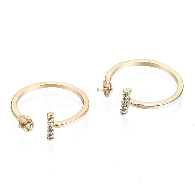 Brass Micro Clear Cubic Zirconia Cuff Finger Rings Setting X-KK-T056-52G-NF-1