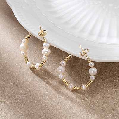 Natural Pearl Ear Studs for Women EJEW-P231-16G-1