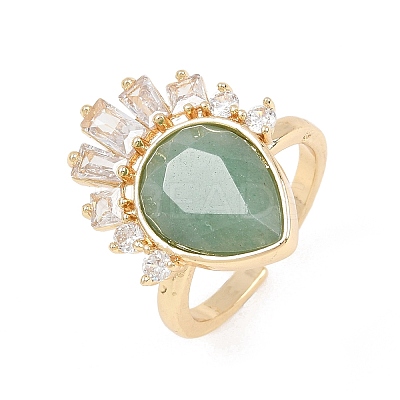 Brass with Natural Green Aventurine Finger Rings GG-CBACC2B-07G-06-1