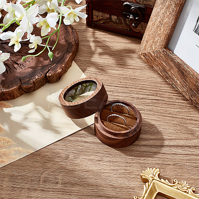 Round Walnut Wooden Engagement Ring Boxes CON-WH0093-03A-1