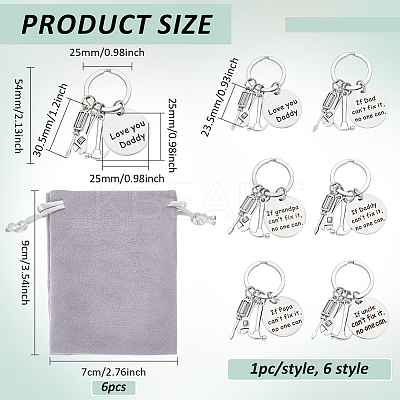 6Pcs Stainless Steel Keychains AJEW-PH0006-23-1