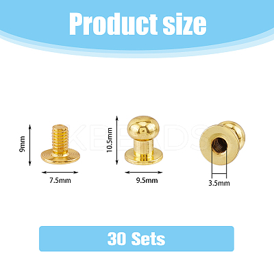 30 Sets Brass with Iron Knob Screw Rivet FIND-FH0008-64G-1