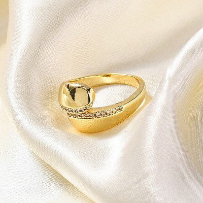 Rack Plating Brass Micro Pave Clear Cubic Zirconia Cuff Finger Rings for Women RJEW-M028-22G-01-1