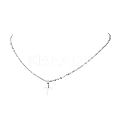 304 Stainless Steel Cross Pendant Cable Chain Necklaces NJEW-JN05844-1