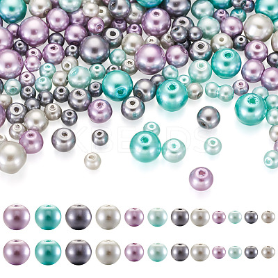 12 Strands 12 Styles Baking Painted Pearlized Glass Pearl Round Bead Strands HY-CW0001-03A-1