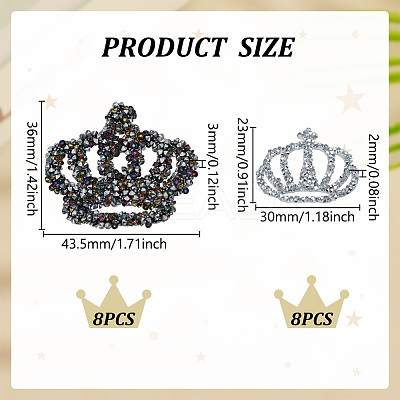 16Pcs 2 Styles Crown Glass/Resin Hotfix Rhinestone PATC-FG0002-38-1