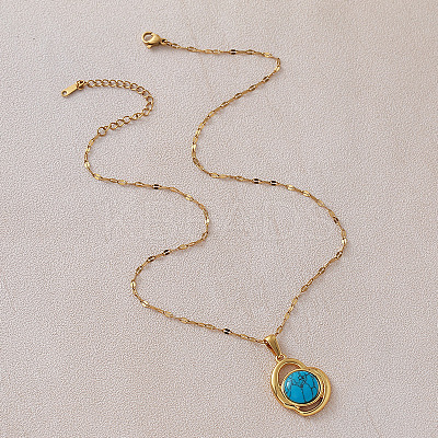 Vintage 304 Stainless Steel & Synthetic Turquoise Heart Pendant Necklaces for Women VY8520-1