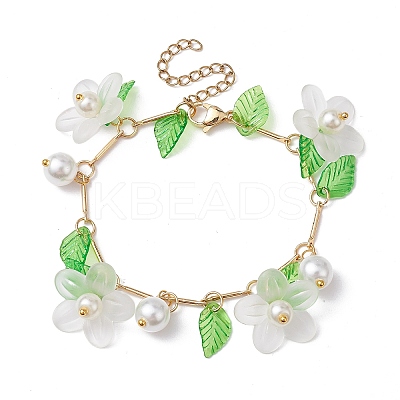 Acrylic Flower & Glass Pearl Charm Bracelets BJEW-JB10054-01-1