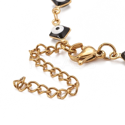 Enamel Rhombus with Evil Eye Link Chains Bracelet BJEW-P271-03G-04-1