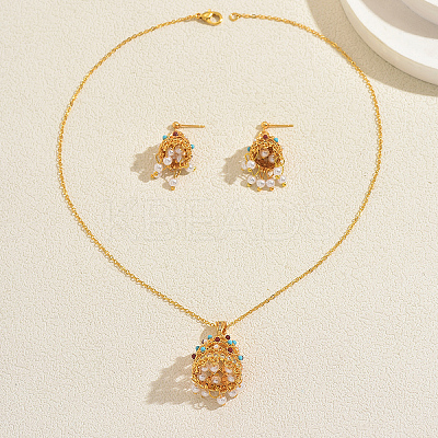 Brass Plastic Stud Earrings & Pendant Necklaces Sets for Women KW7238-1