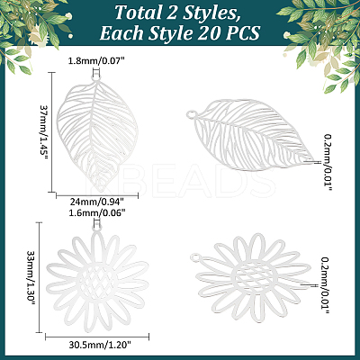 40Pcs 2 Style 201 Stainless Steel Pendants STAS-UN0056-97-1