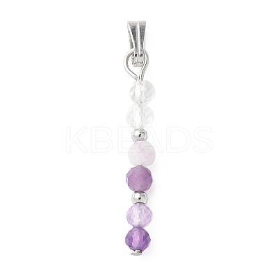 Faceted Round Natural Quartz Crystal & Amethyst & Lepidolite/Purple Mica Stone Beaded Pendants PALLOY-JF03529-07-1