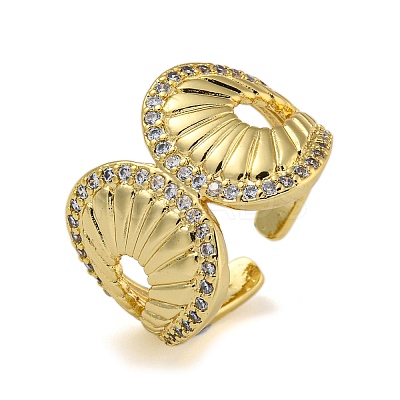 Leaf Brass Micro Pave Cubic Zirconia Open Cuff Rings for Women RJEW-Z050-21G-1