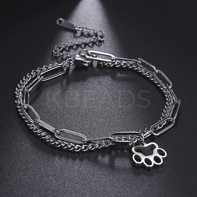 304 Stainless Steel Paperclip Chain & Curb Chain Double Layer Bracelets FS-WG1E90A-01-1