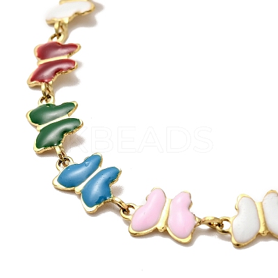 Colorful Enamel Butterfly Link Chain Necklace NJEW-C037-02G-1