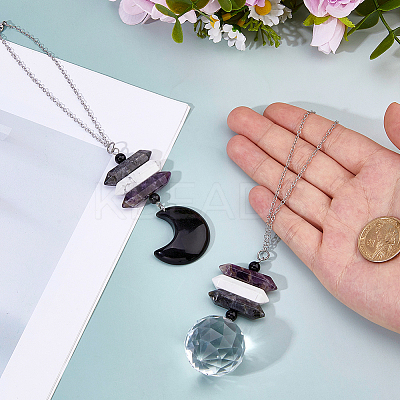 2Pcs 2 Styles Natural Larvikite & Howlite & Amethyst Double Terminated Point Pendant Decoration HJEW-FH00213-1
