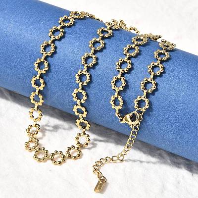 304 Stainless Steel Flower Link Chain Necklaces for Women NJEW-Z091-06G-1
