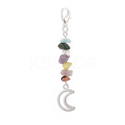 12Pcs 12 Styles Natural & Synthetic Mixed Stone Chips & Alloy Moon Pendant Decorations HJEW-CJ00026-1