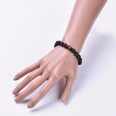 Natural Lava Rock Bead Stretch Bracelets BJEW-JB04296-1