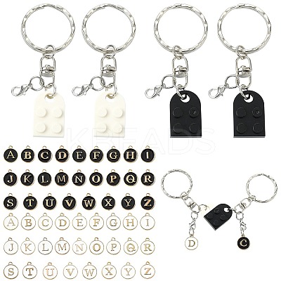 DIY Alphabet Alloy Enamel  & Building Blocks Resin Pendant Keychain Making Kits DIY-CJ0002-80-1