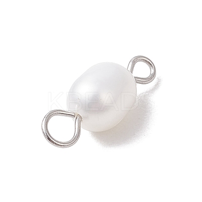 Natural Cultured Freshwater Pearl Rice Connector Charms PALLOY-JF04186-01-1