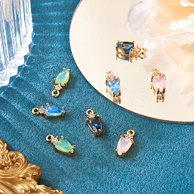 8Pcs 4 Colors Brass Micro Pave Cubic Zirconia Pendants KK-TA0002-18-1