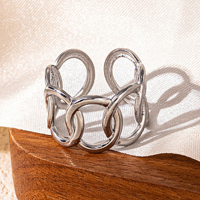 201 Stainless Steel Oval Link Chain Cuff Rings FS-WG16057-22-1