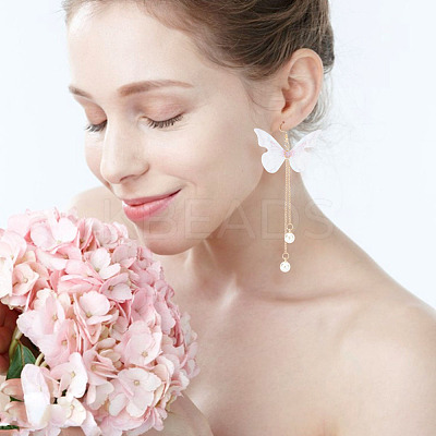 2 Pairs 2 Style Fabric Butterfly with Plastic Pearl Beaded Dangle Earrings EJEW-AN0002-84-1