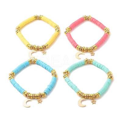 Polymer Clay Heishi Surfer Stretch Bracelet with Synthetic Hematite BJEW-JB07704-1