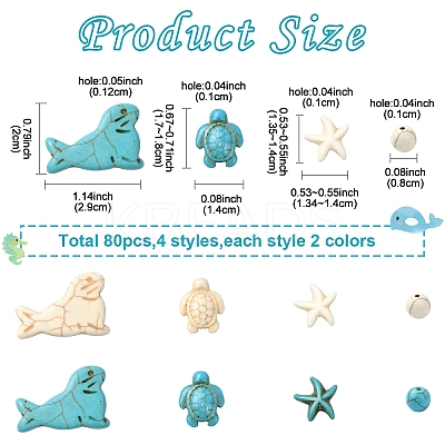 80Pcs 8 Styles Dyed Synthetic Turquoise Beads Sets G-YW0001-84-1