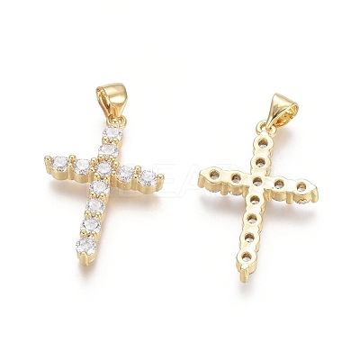 Brass Micro Pave Clear Cubic Zirconia Pendants ZIRC-G152-18B-G-1