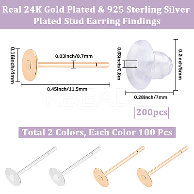 200Pcs 2 Colors 304 Stainless Steel Stud Earring Findings STAS-BBC0009-92B-1
