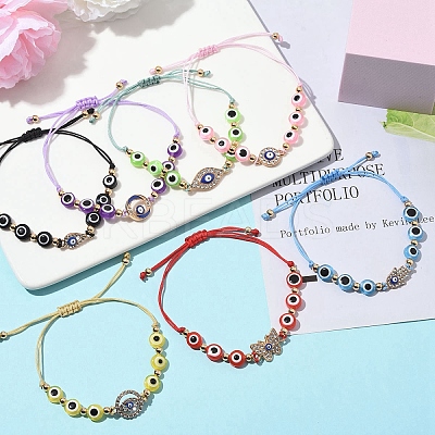 Resin Evil Eye Braided Bead Bracelets for Women BJEW-FS00018-02-1