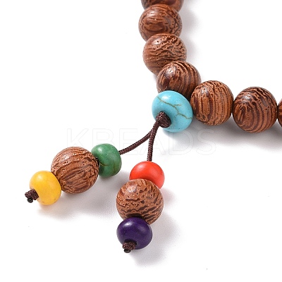 Wood & Natural Carnelian & Synthetic Turquoise Beaded Necklaces NJEW-JN04136-1
