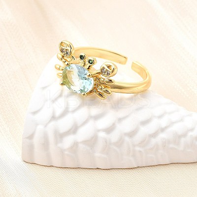 Ocean Theme Brass Micro Pave Cubic Zirconia Cuff Rings for Women RJEW-F184-17F-G-1