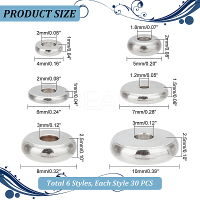180Pcs 6 Styles 304 Stainless Steel Beads STAS-PH0005-18-1
