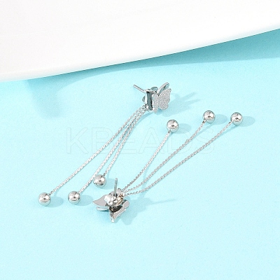 Butterfly 304 Stainless Tassel Steel Stud Earrings EJEW-H175-05P-1
