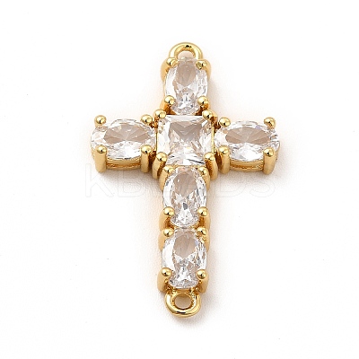 Eco-Friendly Rack Plating Brass Pave Clear Cubic Zirconia Connector Charms KK-F847-02G-1