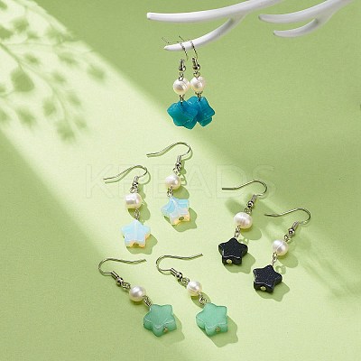 Natural & Synthetic Gemstone Star Dangle Earring for Women EJEW-JE05063-1